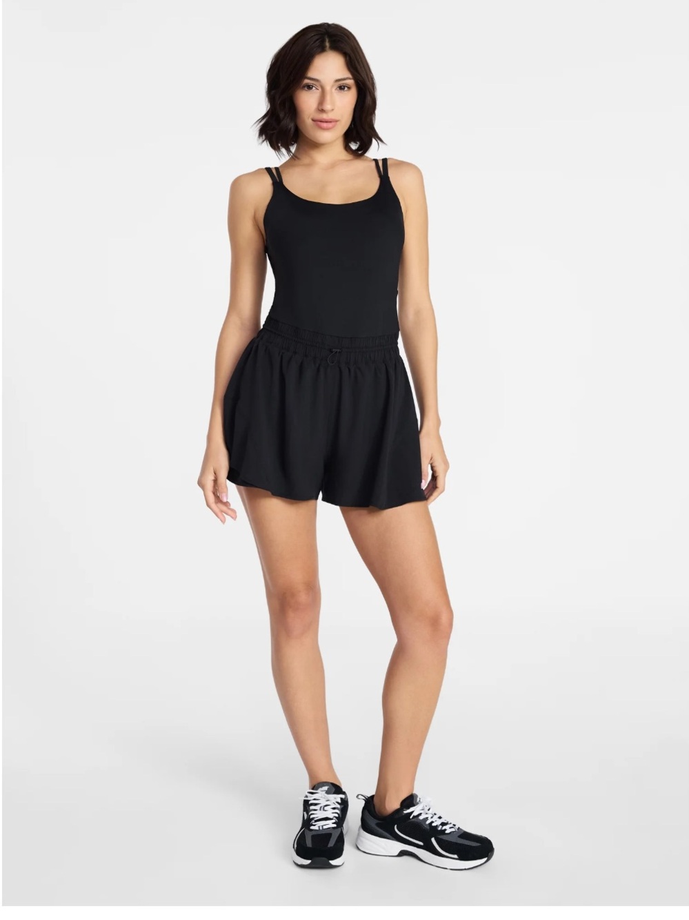 Avia Women's and Women's Plus Cinched Waist Romper Black
